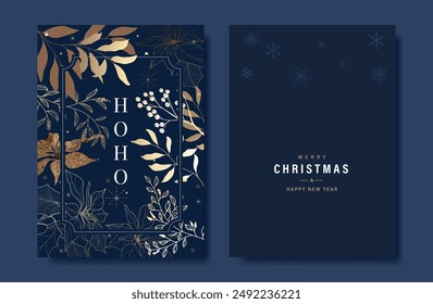 Card Set of Merry Christmas and Happy New Year. Vector illustrations for background, greeting card, Happy Holidays, season's greeting