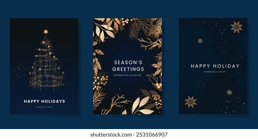 Conjunto de tarjetas de Navidades felices y feliz año Nuevo. Ilustraciones vectoriales para el fondo, tarjeta de felicitación, Días festivos felices, saludo de la temporada