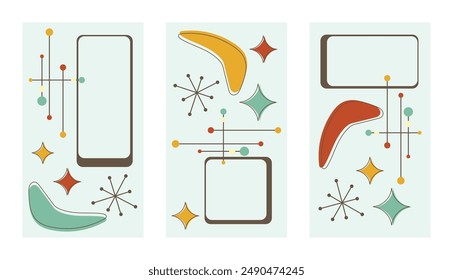 Card set in a modern retro design. Free space for text. Template for invitations, greetings, social media posts and advertising.