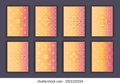 Card set with mosaic lace decorative elements background. Asian Indian oriental ornate banners