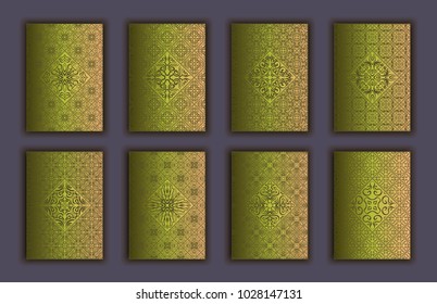 Card set with mosaic lace decorative elements background. Asian Indian oriental ornate banners