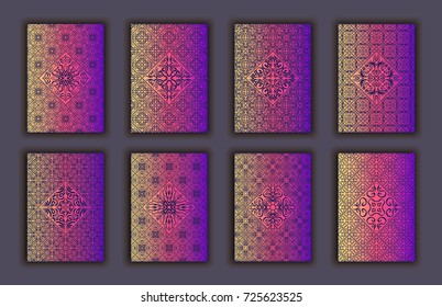 Card set with mosaic lace decorative elements background. Asian Indian oriental ornate banners