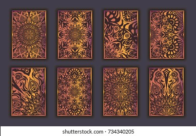 Card set with mosaic lace decorative elements background. Asian Indian oriental ornate banners