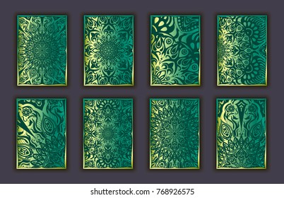 Card set with mosaic lace decorative elements background. Asian Indian oriental ornate banners