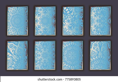 Card set with mosaic lace decorative elements background. Asian Indian oriental ornate banners