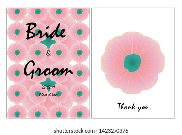 Card set with pink flowers, flower backdrop, invitation cards, vector decoration Or greeting cards to decorate the background