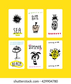Card set, summer elements, on yellow background