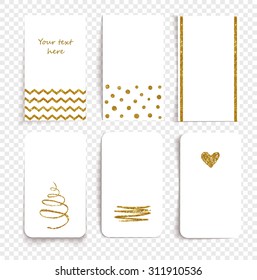 Card set with transparent shadows and golden decorations.  Vector illustration.