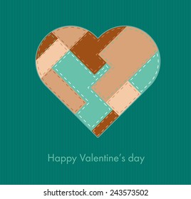 Card with sewed heart, Valentine card (vector)