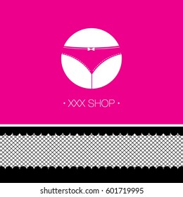 Card with sex shop elements. Vector illustration.