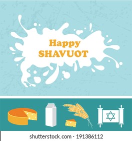 Card for Shavuot Jewish holiday with a splash of milk. Vector illustration. 