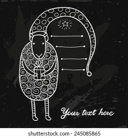 Card with sheep in chalk style.