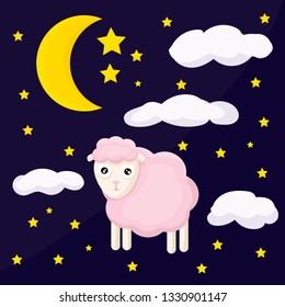 card with a sheep on a background of the starry sky