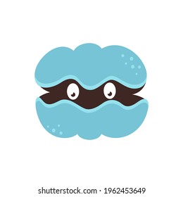card with shellfish isolated on white background, cute cartoon oyster clam, flat design, children print