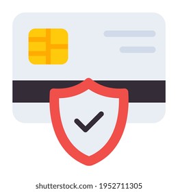 Card with shield, flat design of secure payment 
