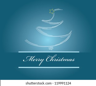 Card from shining christmas tree with lines on a red background