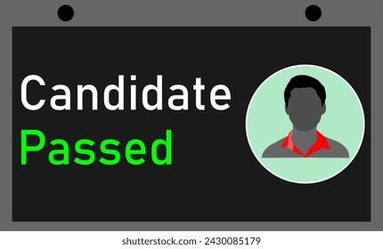 A card showing candidate passed status of a candidate after a recruitment exam with a attached passport size photo 