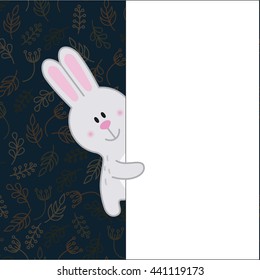 Card side decorative element. Cute bunny in trendy flat style. Perfect for cards, invitations, kid's menu.