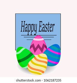 card with the sign of happy easter and easter eggs
