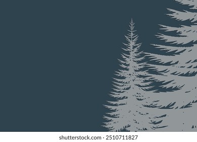 Card with silhouette of Christmas pine trees in blue tones