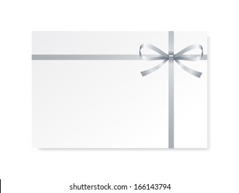 Card With Silver Gift Bow With Ribbons, Vector