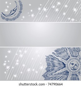 Card with silver stars, sun and moon