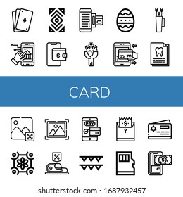 card simple icons set. Contains such icons as Poker, Online banking, Abstract, Wallet, Payment method, Roses, Easter egg, Mobile payment, can be used for web, mobile and logo