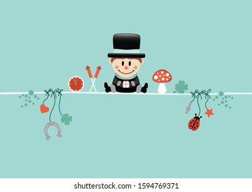 Card Sitting Chimney Sweeper And Icons Turquoise