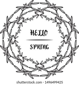 Card sketch of hello spring, with shape art unique leaf flower frame. Vector