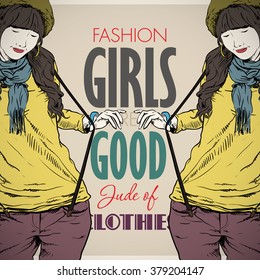 Card with sketch of a stylish dude and text. Vector collection.