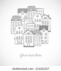 Card with sketchy houses. 