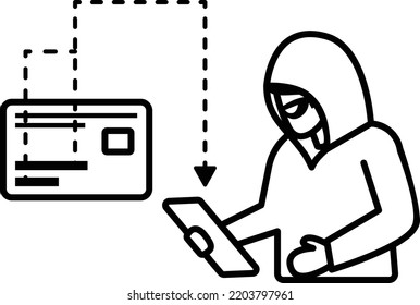 Card Skimmers Or Shimmers Concept, Credit Card Fraud Vector Line Icon Design, Cyber-terrorism Symbol, Cyberpunk Sign, Security Breakers Stock Illustration