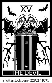 Card skull The Devil with horns black and white vector background	