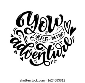 Card with slogan about love in beautiful style. Vector illustration. Abstract lettering composition. Trendy graphic design for print. Motivation poster. Calligraphy text for Valentine's Day.