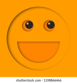card with smiling face, greeting card thank you, vector emoticon 3D, paper cut smile