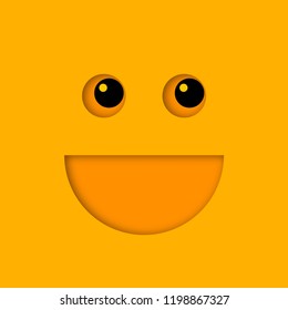 card with smiling face, greeting card thank you, vector emoticon 3D, paper cut smile