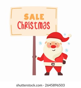 Card smiling santa claus with empty background snow flakes friendly character pose celebration costume season typography holiday merry christmas greeting template vector design