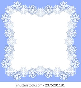 С tarjeta de navidad con copos de nieve. Marco hecho de copos de nieve blancos. Plantilla de tarjeta de felicitación para Navidad y Año Nuevo. Ilustración del vector