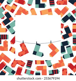 card of socks. socks contains different colors and sizes.