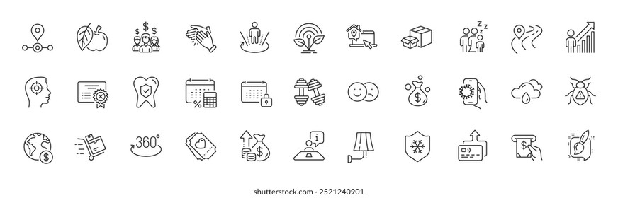 Ícones de cartão, bug de software e linha de Recrutamento. Pacote de realidade aumentada, calendário, ícone de imposto anual. Inflação, Seguro dentário, Pictograma de estrada. Dumbbells, Carrinho de inventário, aplicativo Covid. Vetor