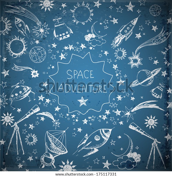 Card Space Objects Stars Rockets Planets Stock Vector (Royalty Free ...