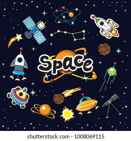 card space with space rocket on a dark background