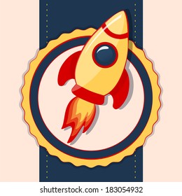Card with space rocket. Vector illustration.