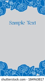 Card with space for text, blue rose with a white outline on a gray background