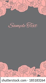 Card with space for text, peach color roses on a gray background