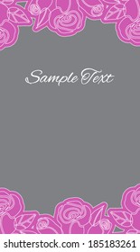 Card with space for text, pink roses with a white outline on a gray background