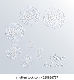 Card with space for text. Template design with outline roses, paper filigree technique.