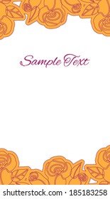 Card with space for text, yellow-orange roses with a dark violet red outline on a white background