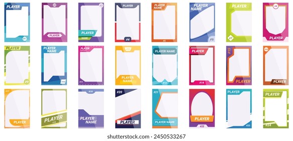 Card sport trading icons set cartoon vector. Frame team. Template game