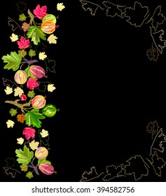  card with sprigs of berries and leaves of gooseberry